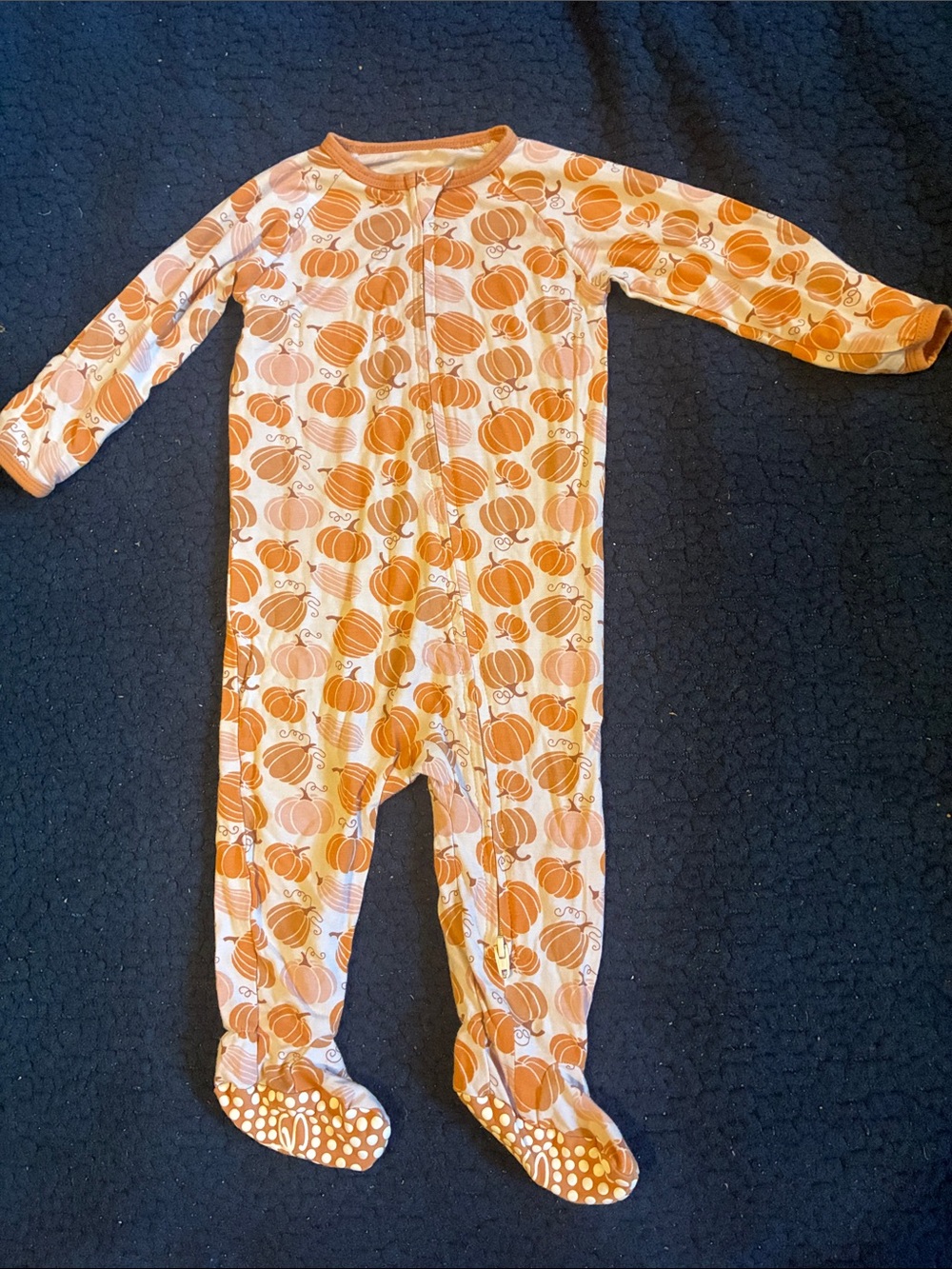 Sweet bamboo Pumpkin-Print Footed One-Piece Pajamas - Orange